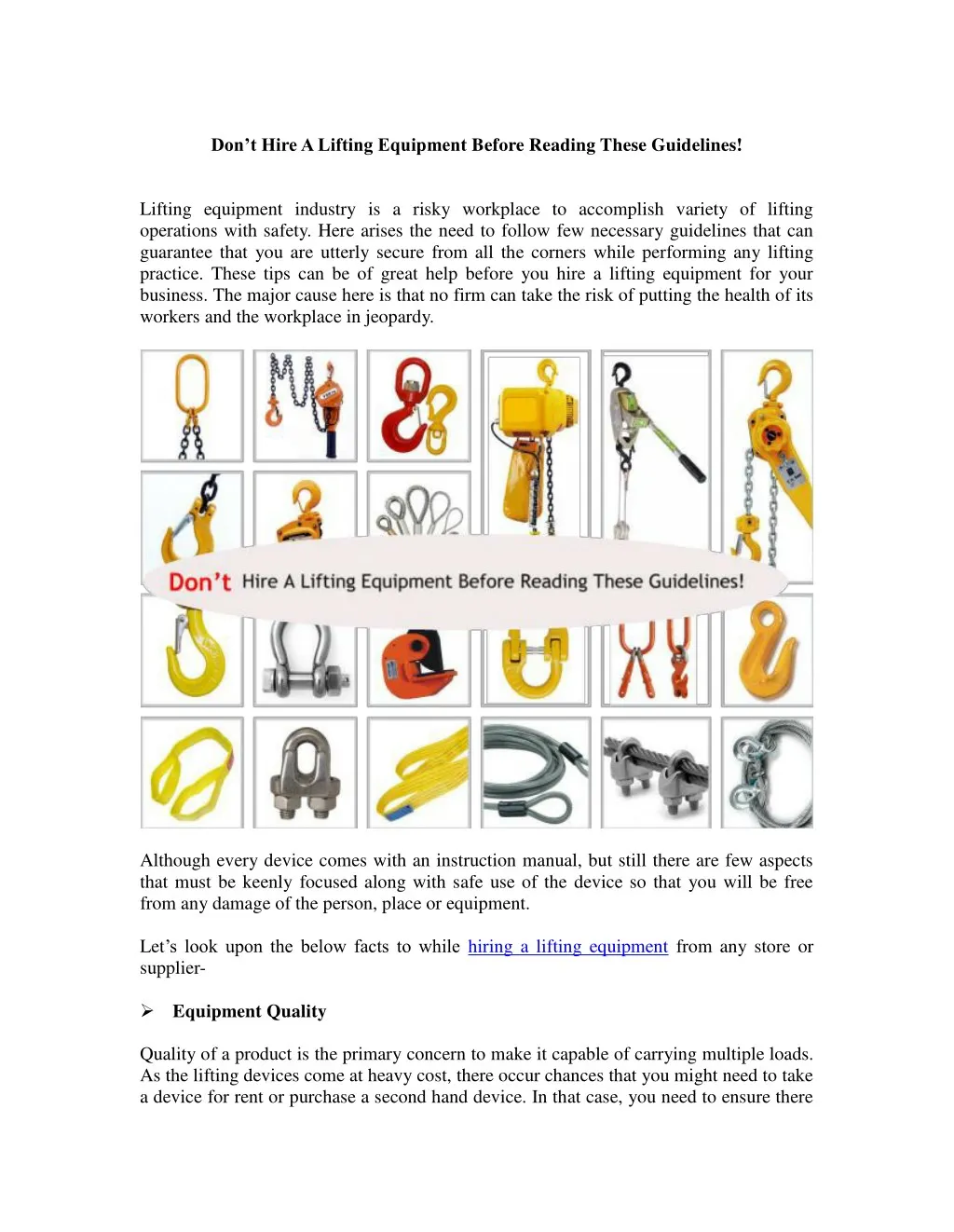 don t hire a lifting equipment before reading