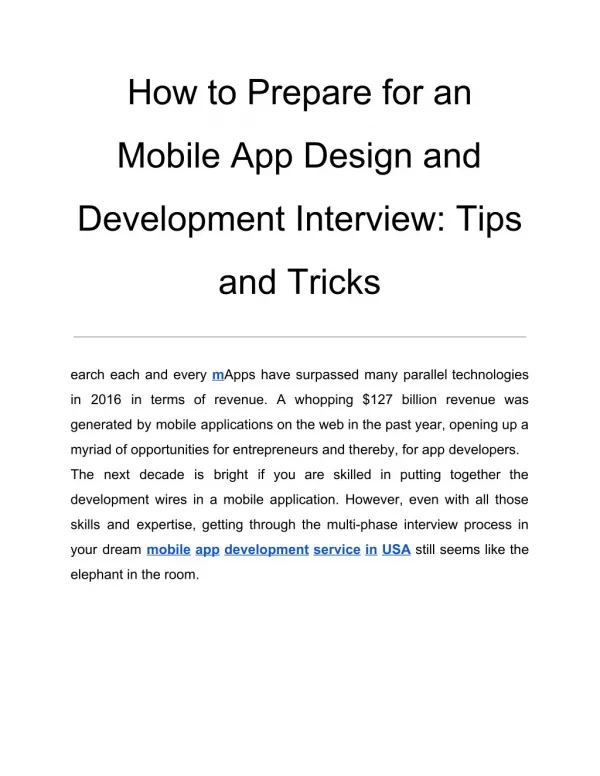 How? ?to? ?Prepare? ?for? ?an Mobile? ?App? ?Design? ?and Development? ?Interview:? ?Tips and? ?Tricks