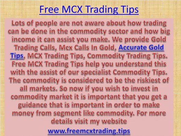 Make a Lots of Profit in Commodity Market with Free MCX Trading Tips