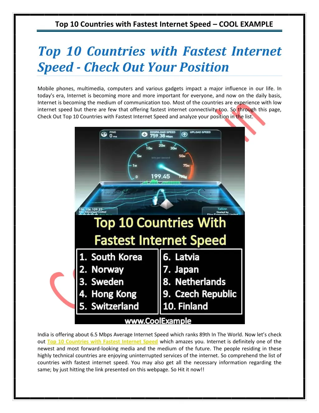 top 10 countries with fastest internet speed cool
