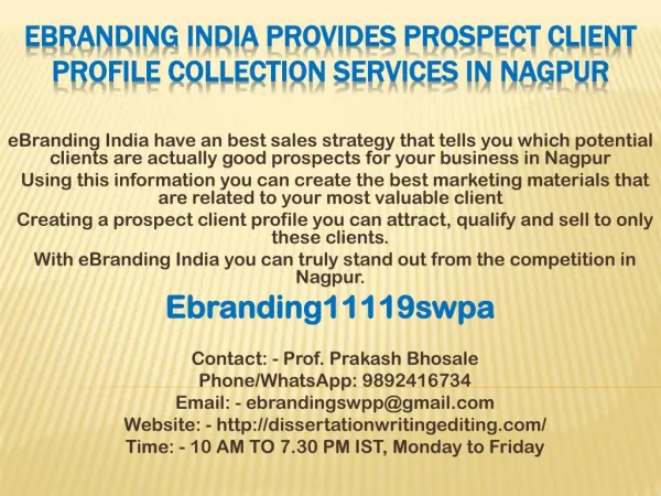 eBranding India Provides Prospect Client Profile Collection Services In Nagpur eBranding India have an best sales stra