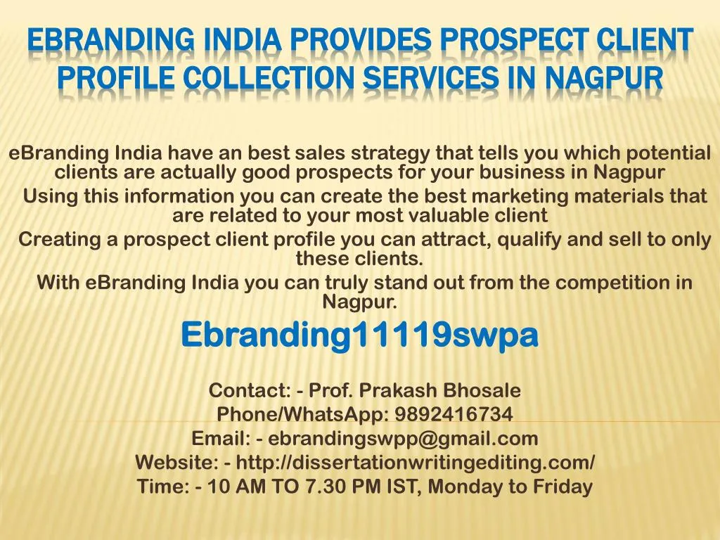 ebranding india provides prospect client profile collection services in nagpur