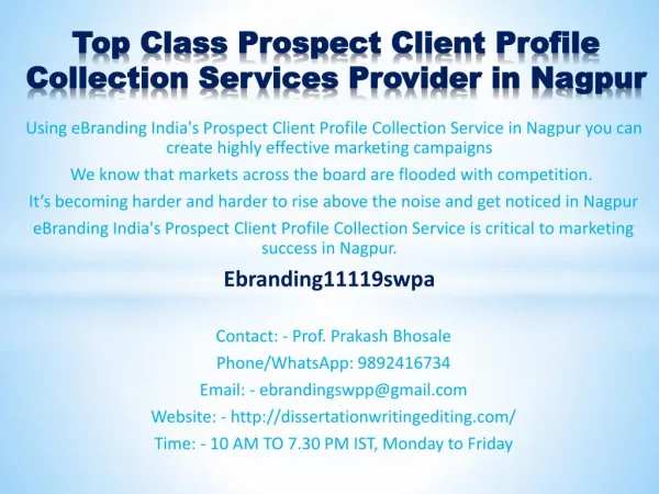 Top Class Prospect Client Profile Collection Services Provider in Nagpur