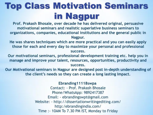 Top Class Motivation Seminars in Nagpur
