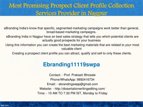 Most Promising Prospect Client Profile Collection Services Provider in Nagpur