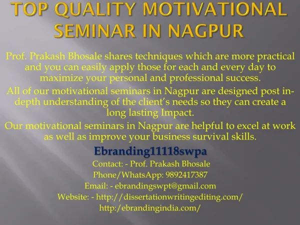 Top Quality Motivational Seminar in Nagpur