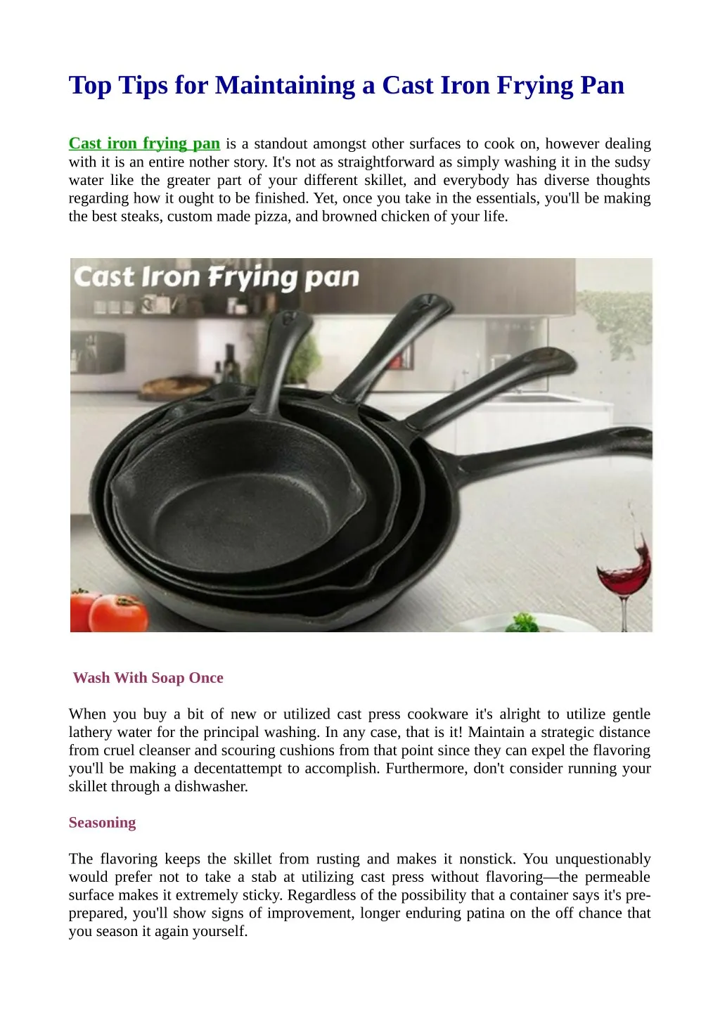 top tips for maintaining a cast iron frying pan