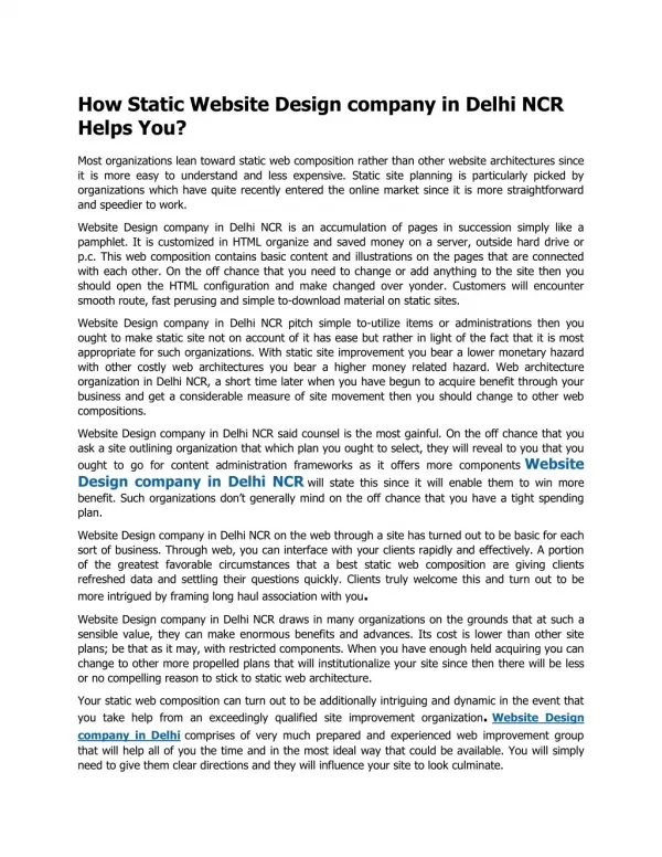 How Static Website Design company in Delhi NCR Helps You?