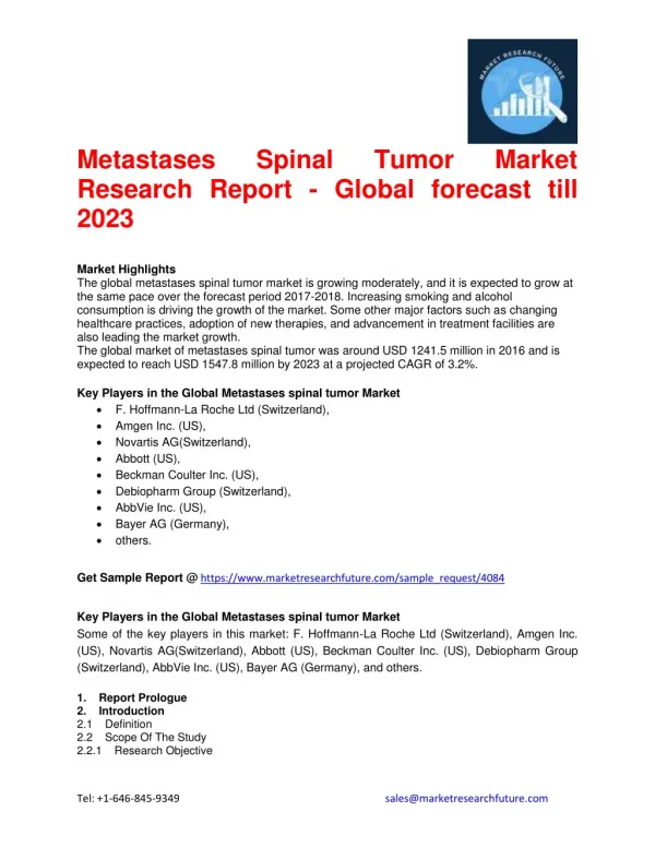 Metastases Spinal Tumor Market Research Report - Global forecast till 2023