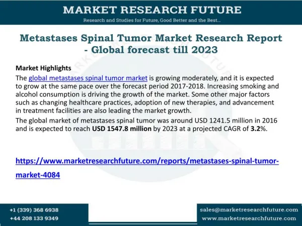 Metastases Spinal Tumor Market Research Report - Global forecast till 2023