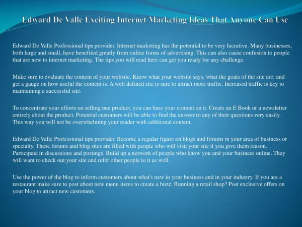 Edward De Valle Email Marketing: How To Market Effectively Without Becoming