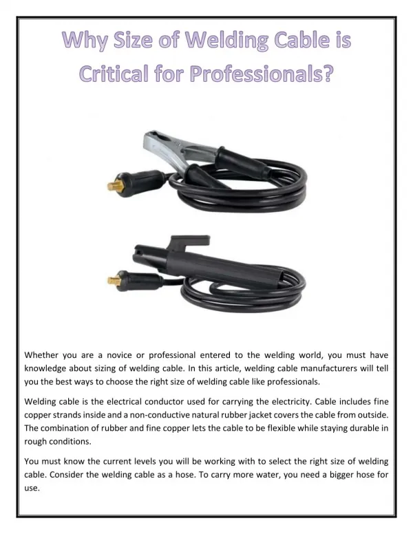 Why Size of Welding Cable is Critical for Professionals?
