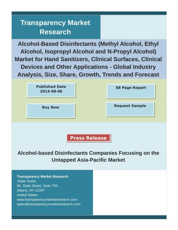 Alcohol-Based Disinfectants Market Analysis and Forecast Study for 2014-2020