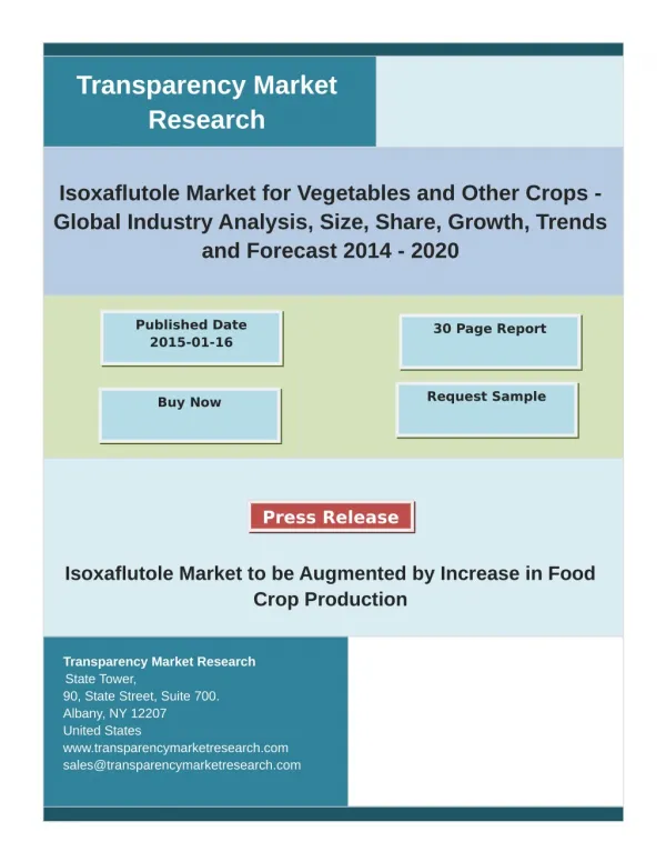 Isoxaflutole Market Report 2014 Analysis by Trends, Production, Consumption 2020