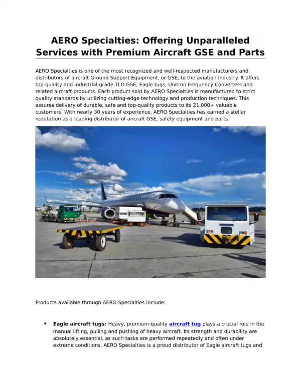 Get Aircraft Tow Tractor by Global Distributor AERO Specialties, Inc.