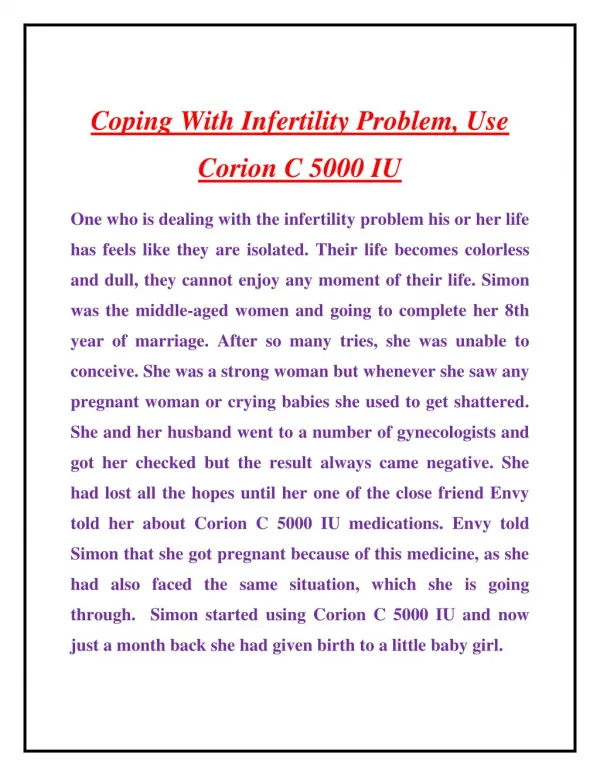 Throw Out All The Worries Of Infertility With Corion Injection
