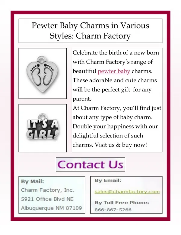 Pewter Baby Charms in Various Styles - Charm Factory