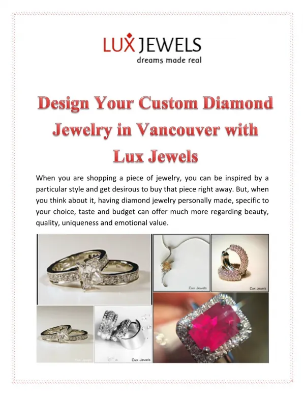 Design Your Custom Diamond Jewelry in Vancouver with Lux Jewels