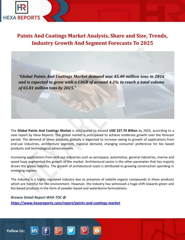 Paints And Coatings Industry: Outlook, Analysis and Overview