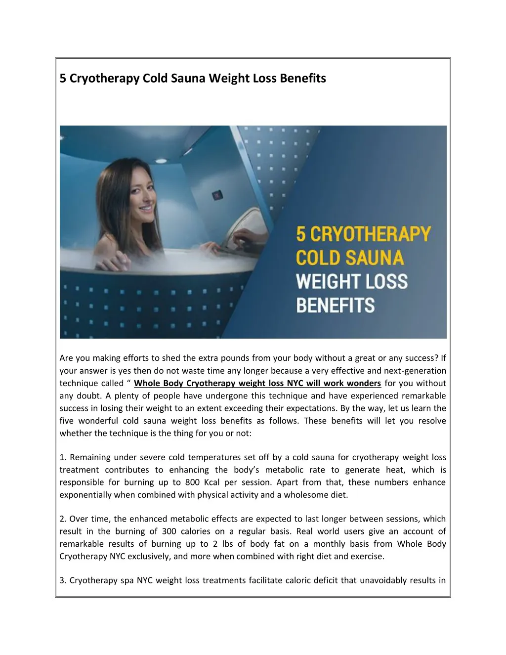 5 cryotherapy cold sauna weight loss benefits