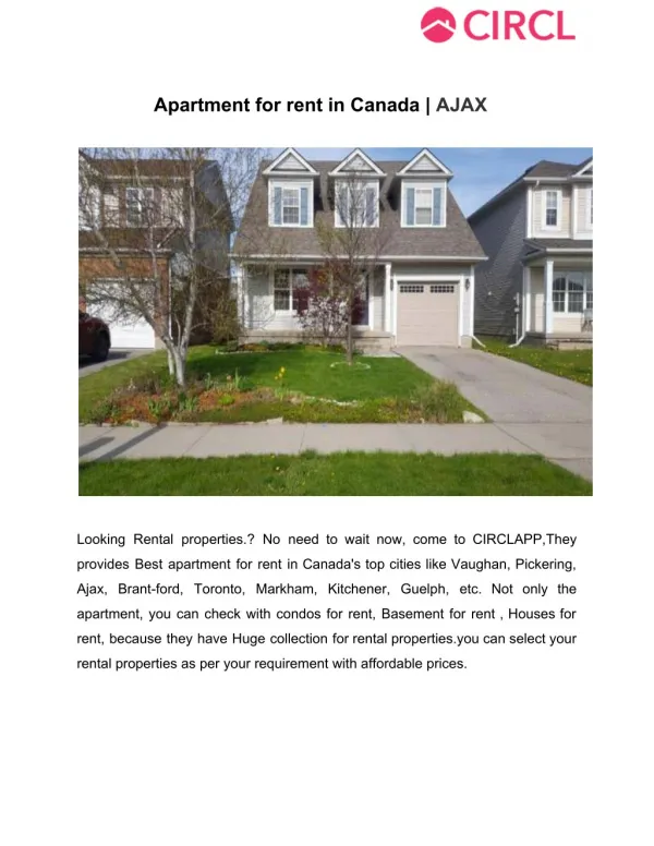 Apartment for rent in canada ajax