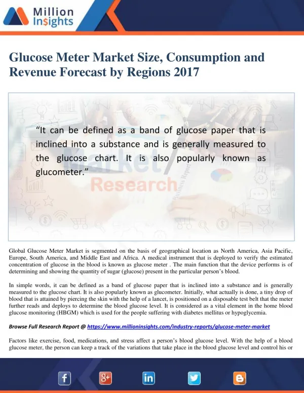 Glucose Meter Market Size, Industry Chain Analysis Report 2017