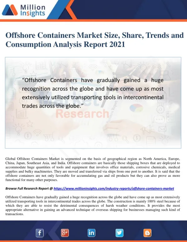 Offshore Containers Market Share, Trends, Analysis by Application to 2021