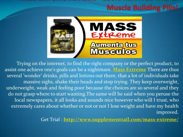 Mass Extreme Reviews - 100% Risk Free Trial to Muscle Building Pills!