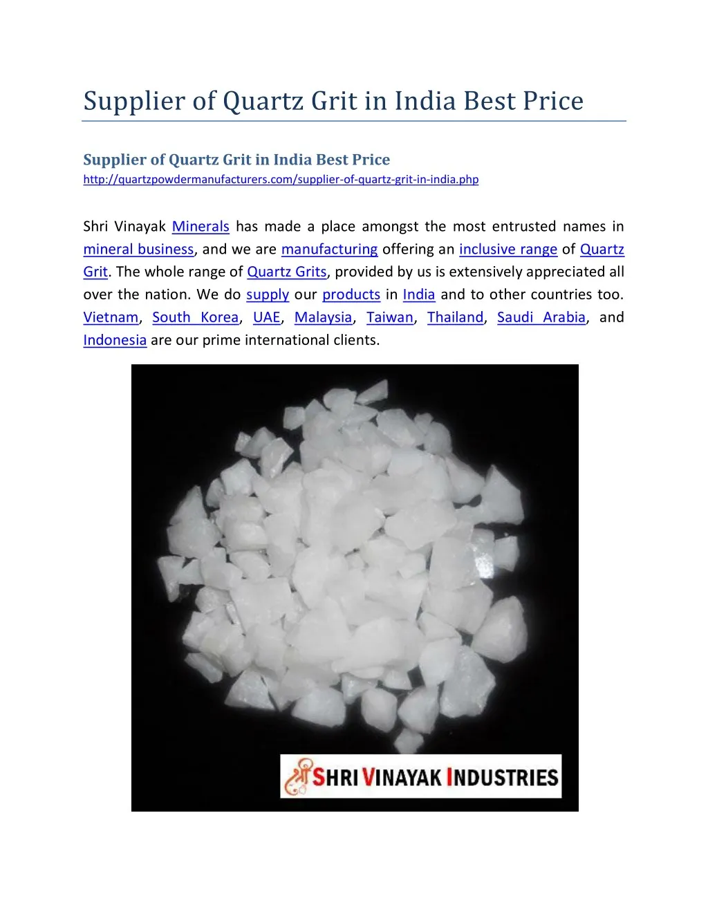supplier of quartz grit in india best price