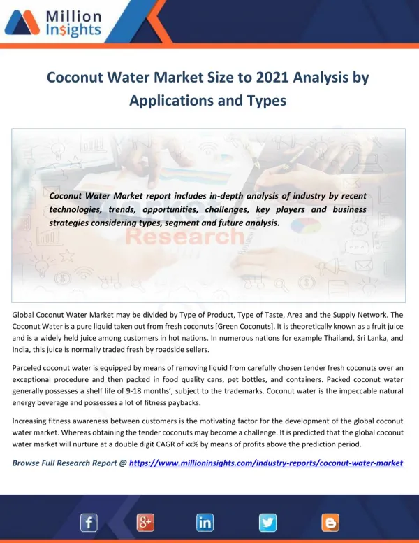 Coconut Water Market Share, Growth, Outlook to 2021