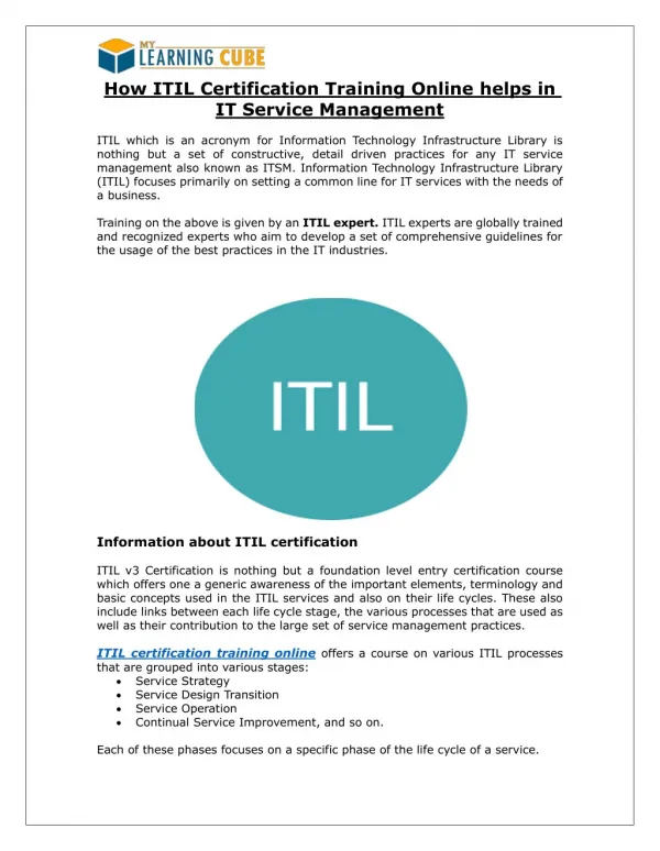 How ITIL Certification Training Online helps in IT Service Management