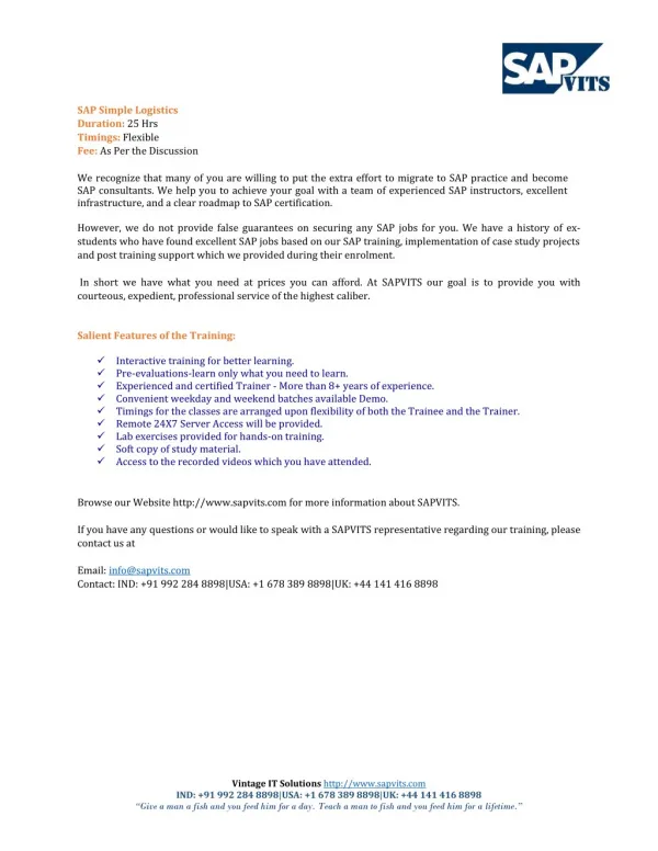 SAP S4 HANA Simple Logistics PDF | SAP Simple Logistics Training in Hyderabad