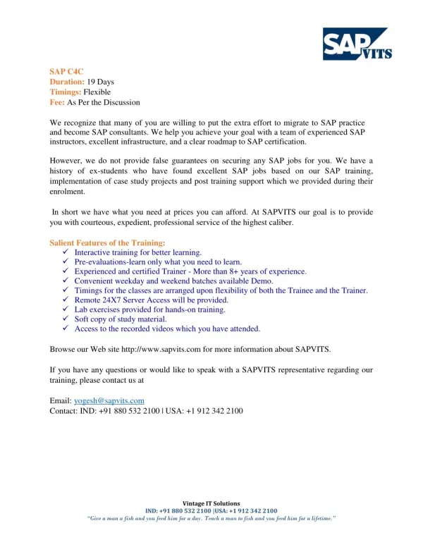SAP C4C Online Training PDF | SAP C4C Training in Bangalore