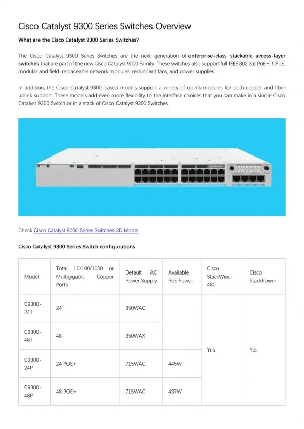 Cisco Catalyst 9300 Series Switches Overview