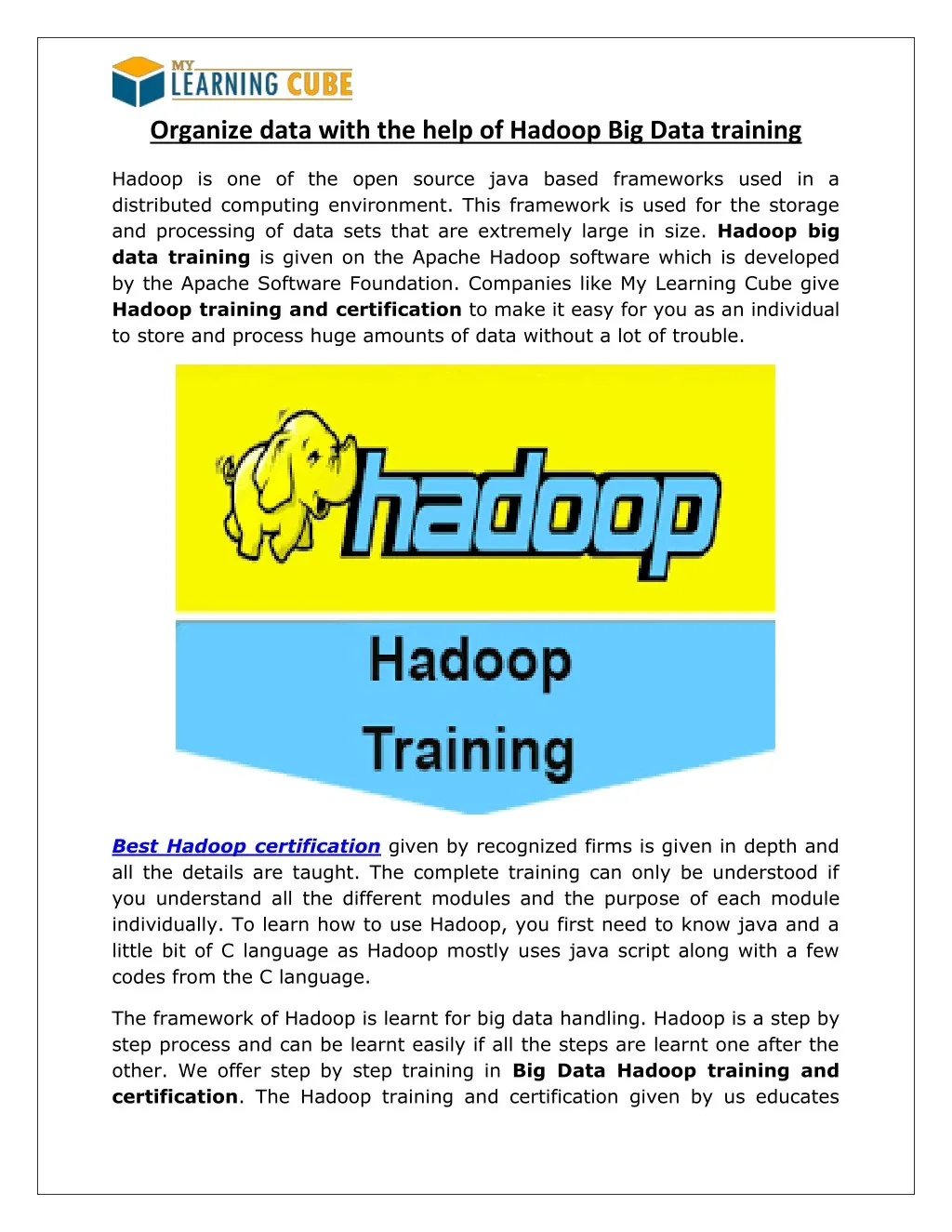 organize data with the help of hadoop big data