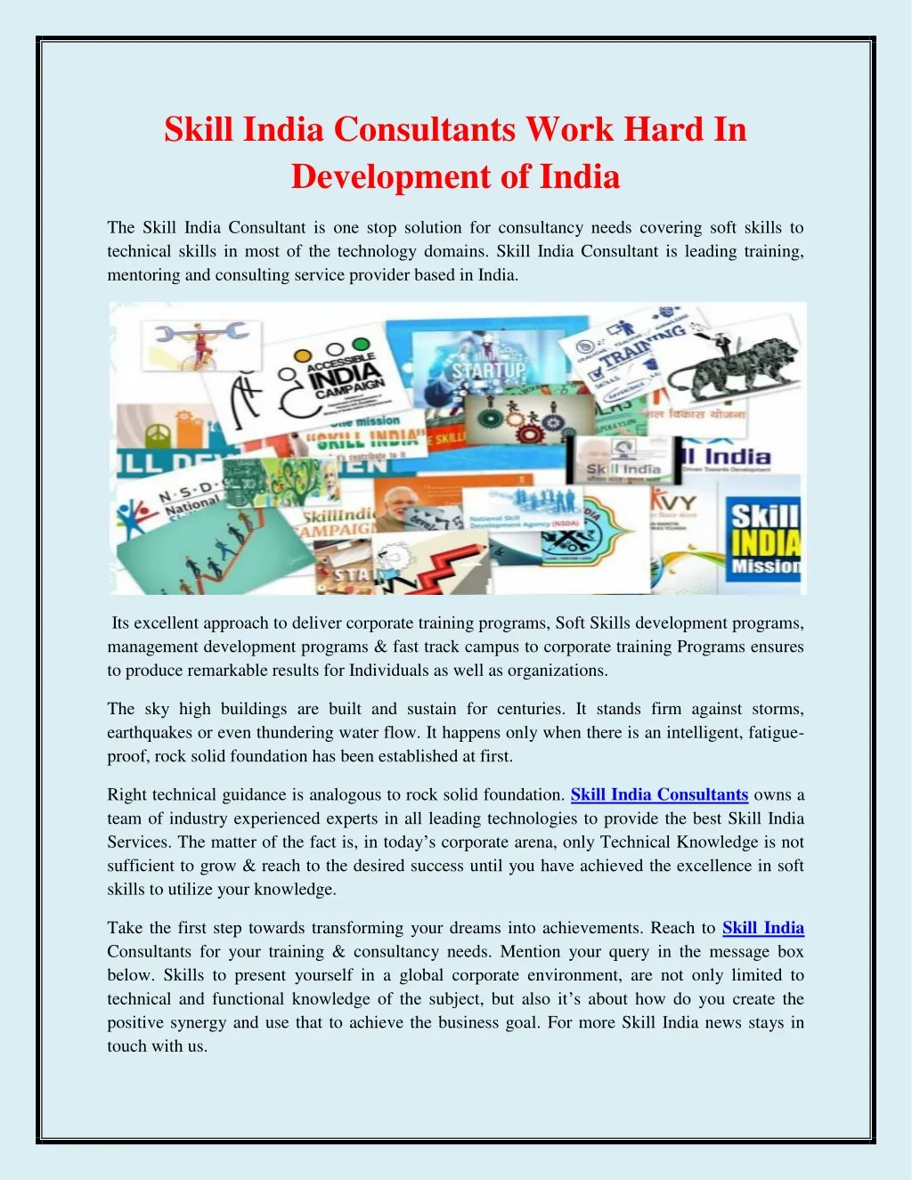 skill india consultants work hard in development