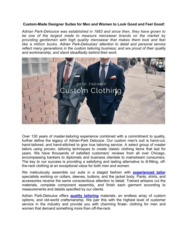 Experienced Tailor for Custom Suits