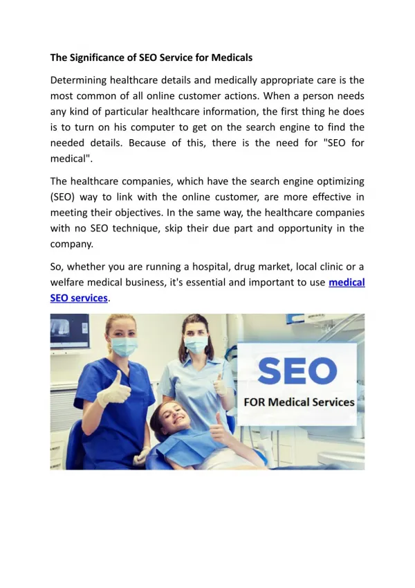 The Significance of SEO Service for Medicals