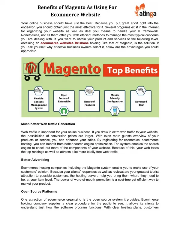 Benefits of Magento As Using For Ecommerce Website