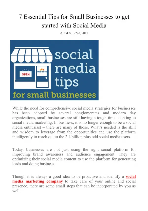 7 Essential Tips for Small Businesses to get started with Social Media