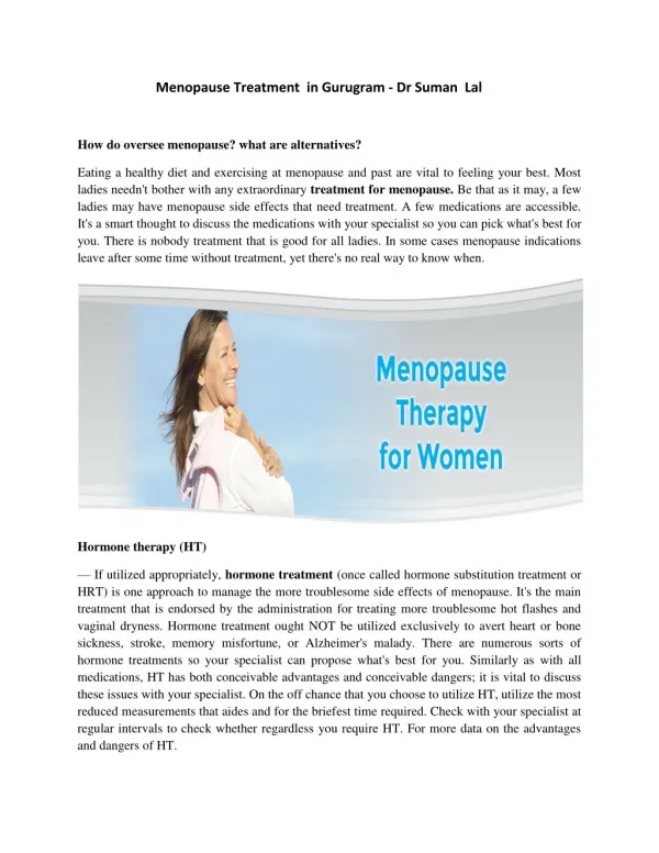 Menopause Treatment in Gurugram | Dr Suman Lal