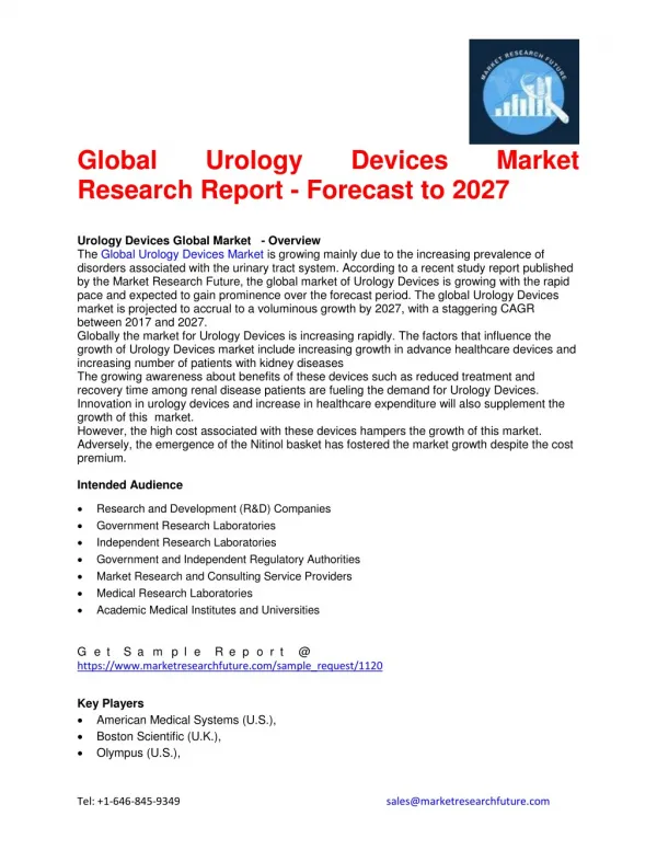 Global Urology Devices Market Research Report - Forecast to 2027