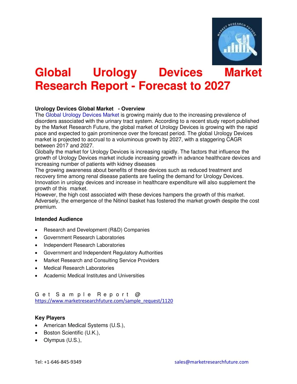 global research report forecast to 2027 urology