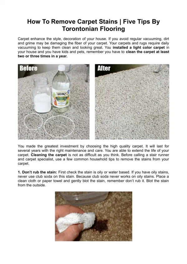 How To Remove Carpet Stains | Five Tips By Torontonian Flooring