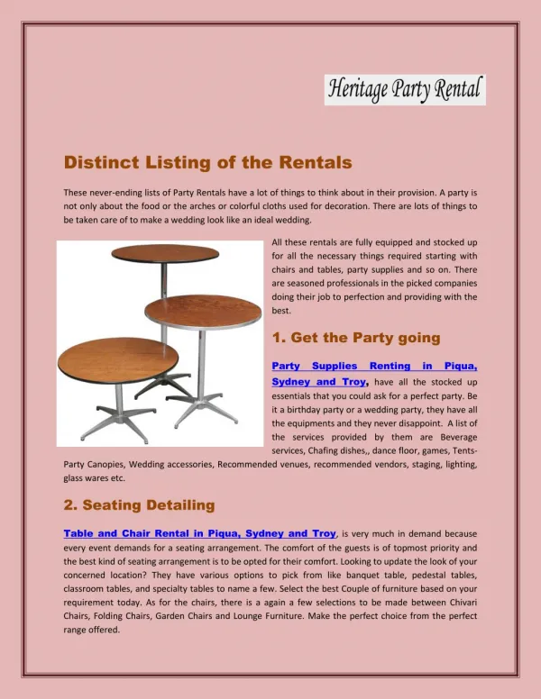 Distinct Listing Of The Rentals : Heritage Party Rental