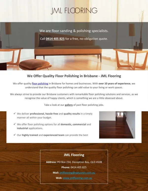 We Offer Quality Floor Polishing in Brisbane - JML Flooring