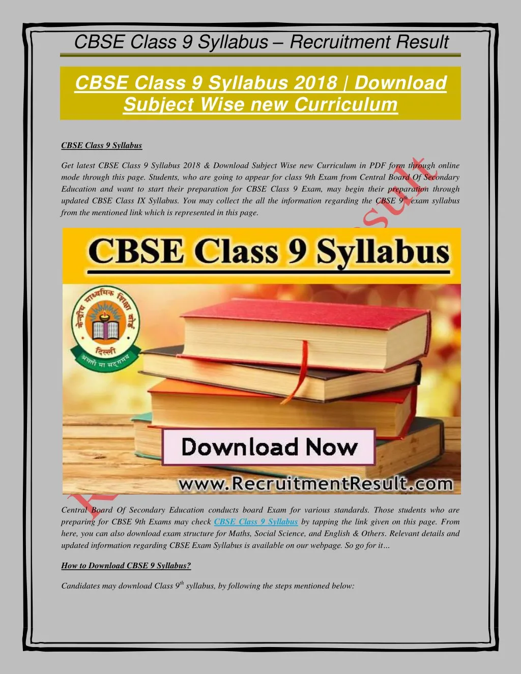 cbse class 9 syllabus recruitment result