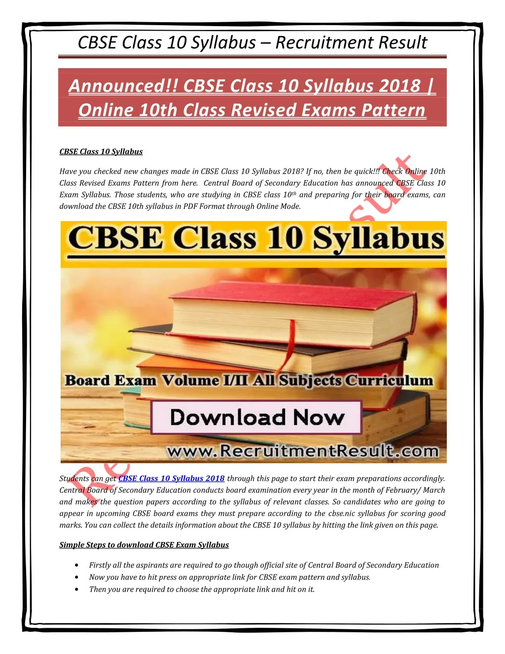 cbse class 10 syllabus recruitment result