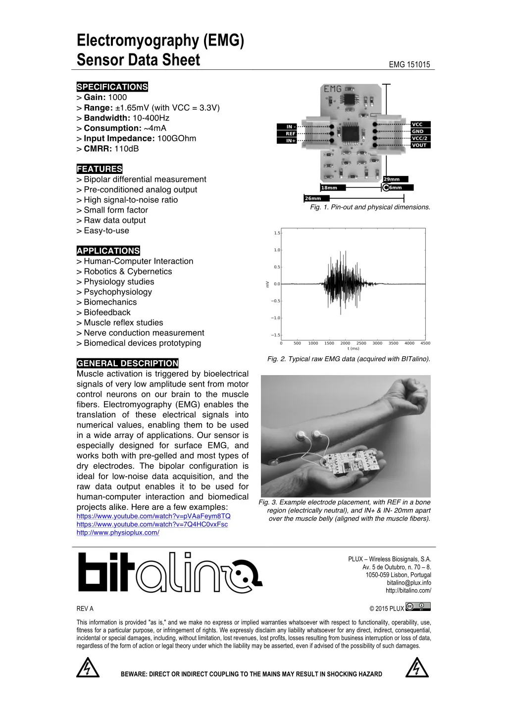 electromyography emg sensor data sheet