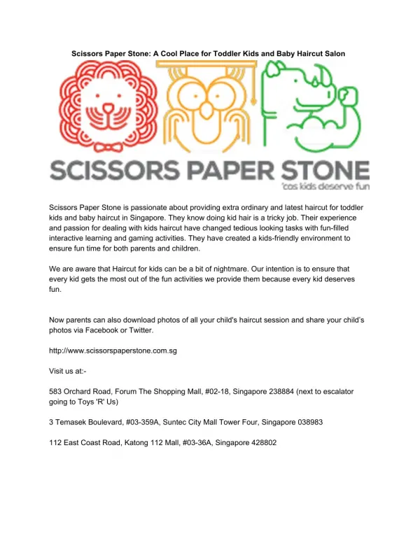 Scissors Paper Stone: A Cool Place for Toddler Kids and Baby Haircut Salon